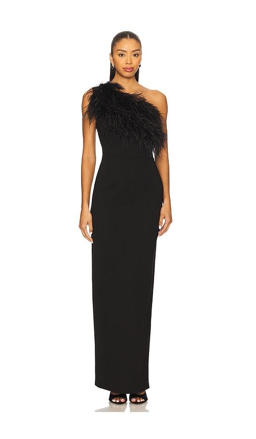 sans faff blair feather gown in black.