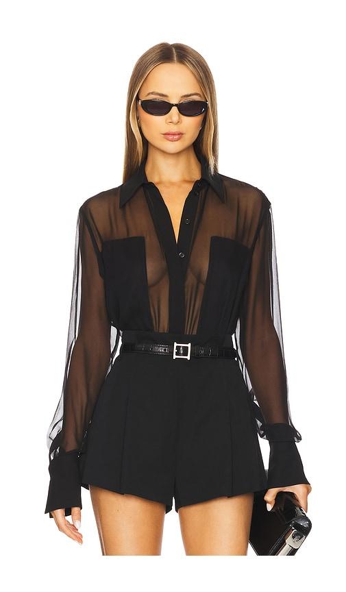 sans faff flore silk shirt in black.