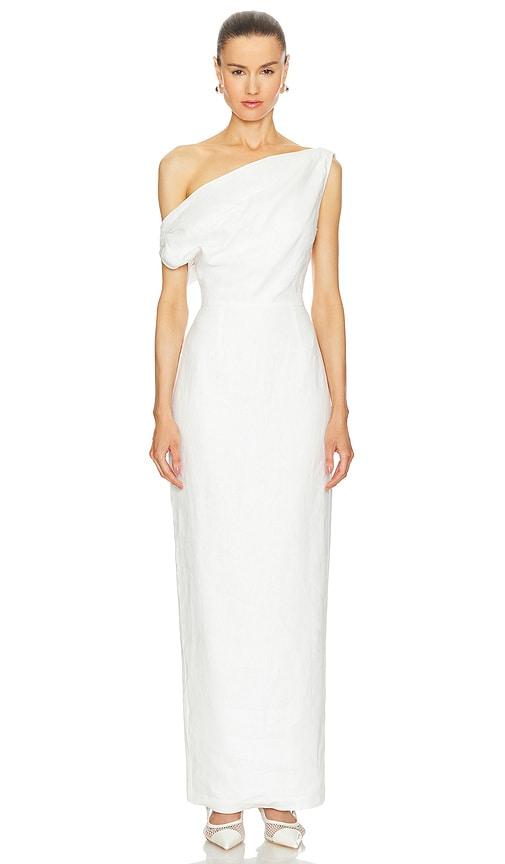 sans faff off the shoulder maxi dress in white.
