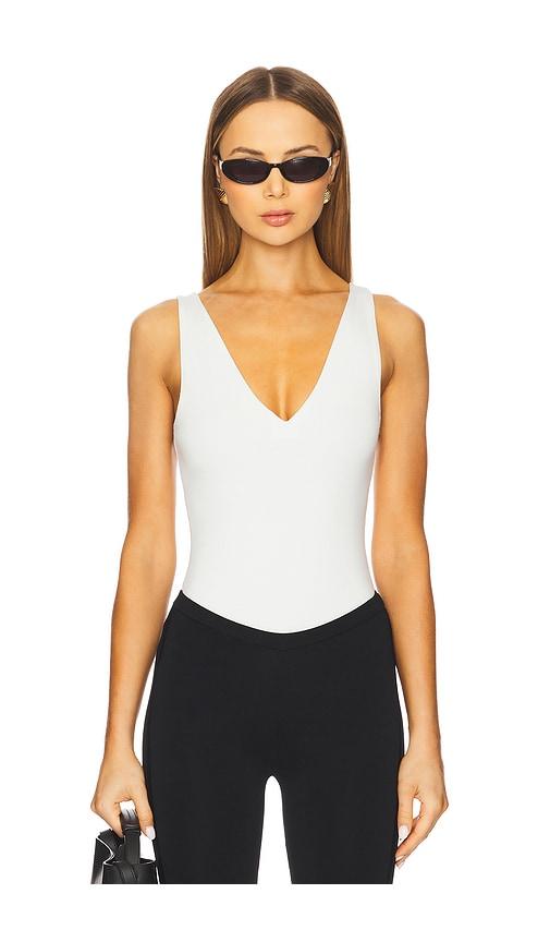 sans faff plunge v bodysuit in white.