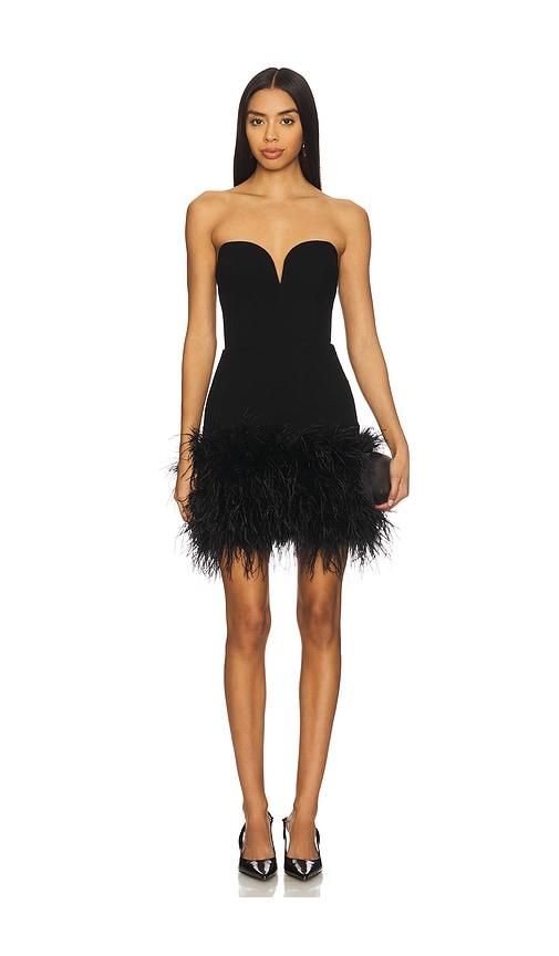 sans faff posey mini feather dress in black.