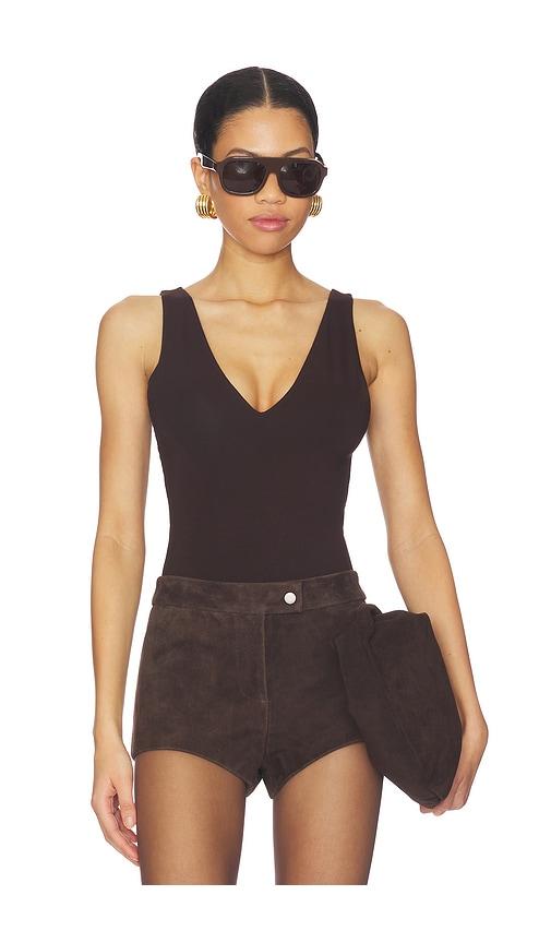 sans faff x revolve plunge v bodysuit in brown.