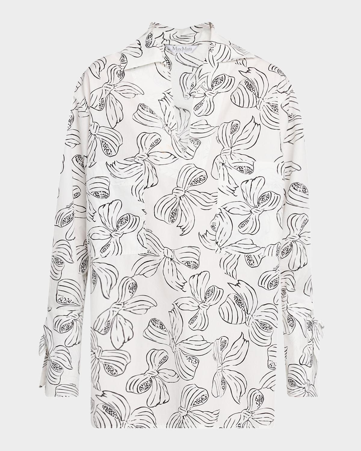 sansa bow-print tie-cuff mini shirtdress