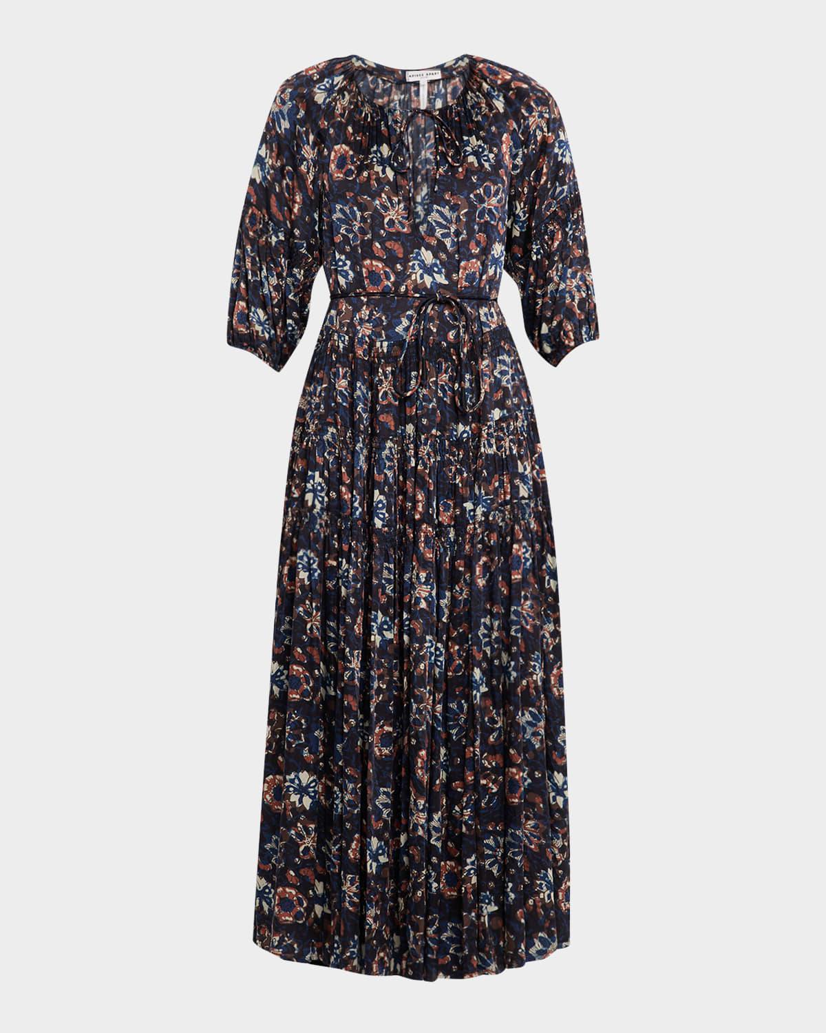 santa cecilia tiered viscose sateen maxi dress