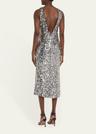 santha plunging draped sequin midi dress