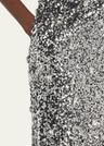 santha plunging draped sequin midi dress