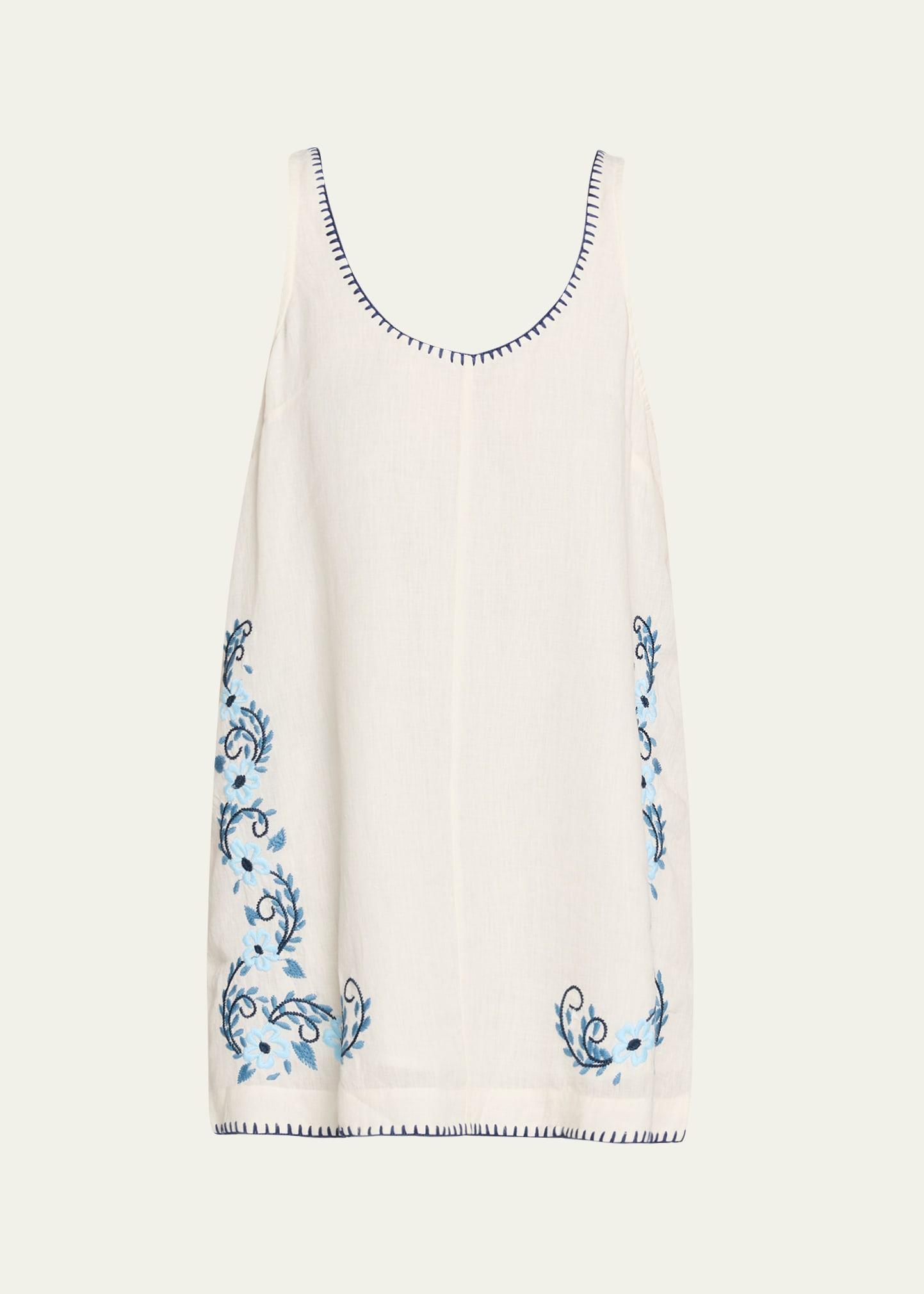 sara embroidered linen mini dress