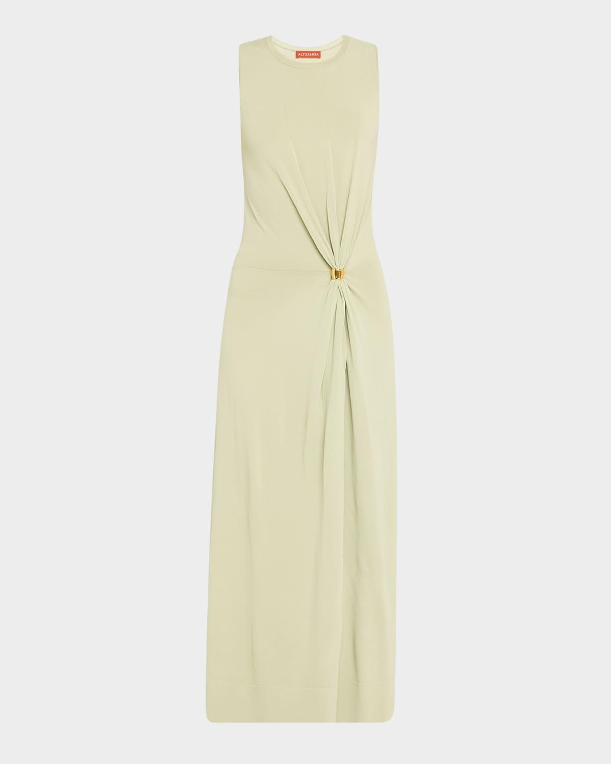 saralien gathered sleeveless maxi dress
