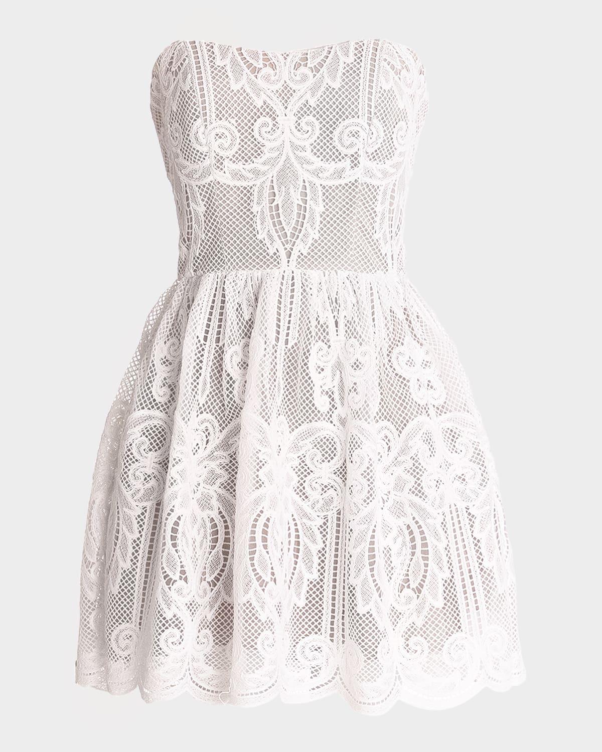 sasha strapless scalloped lace mini dress
