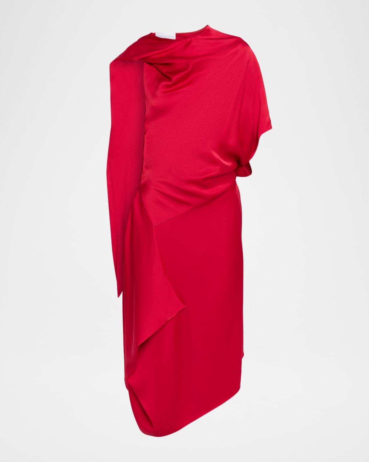 satin asymmetric midi dress