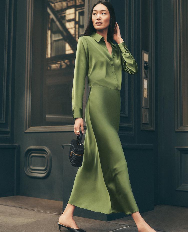 satin bias midi slip skirt