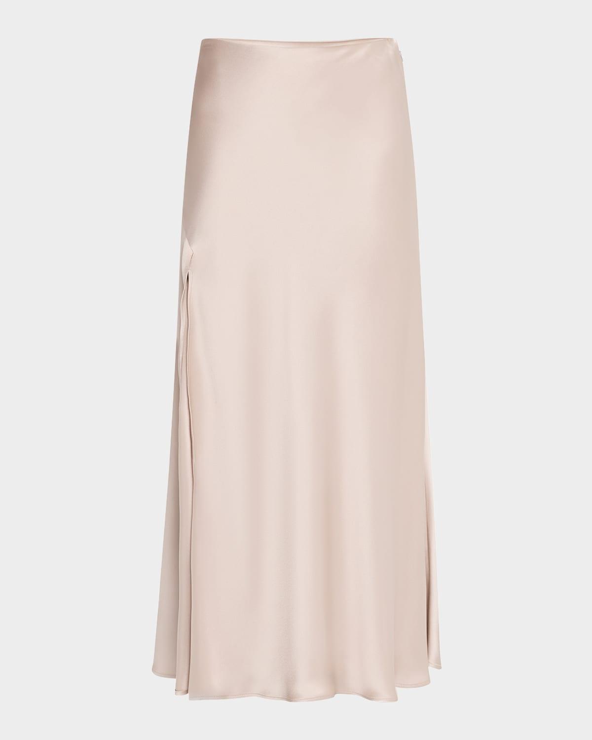satin bias slit midi skirt