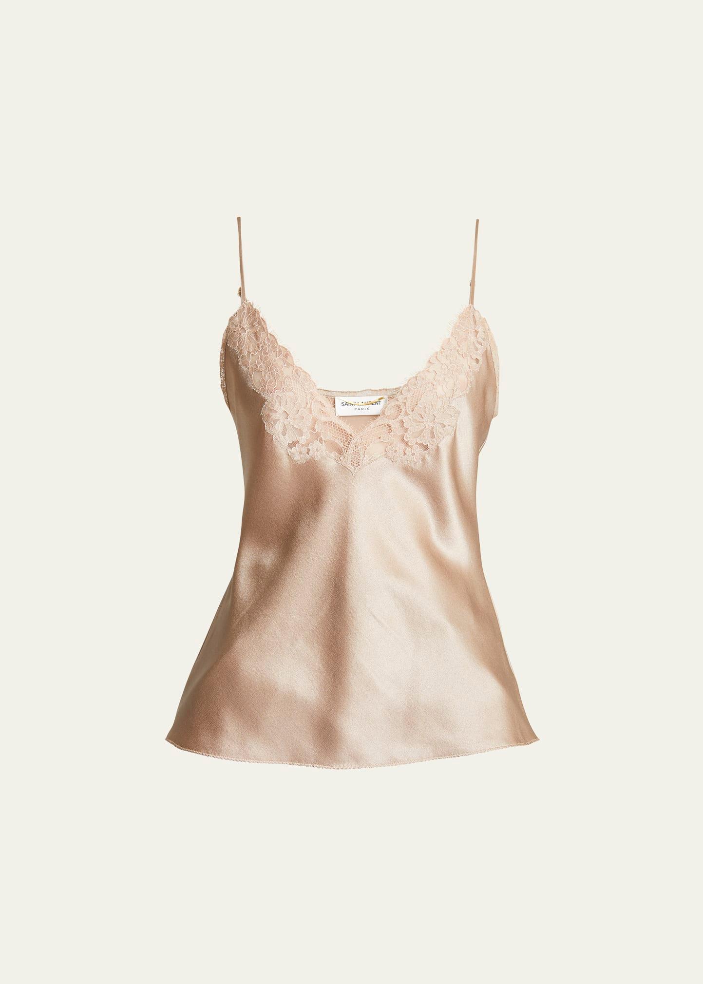 satin blouse with lace detail