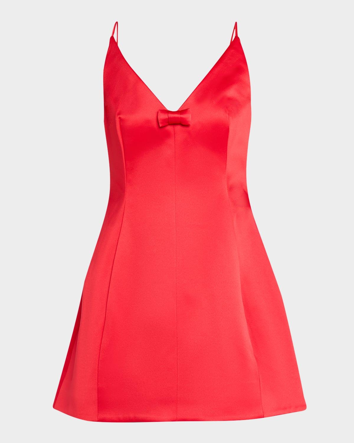 satin bow mini dress