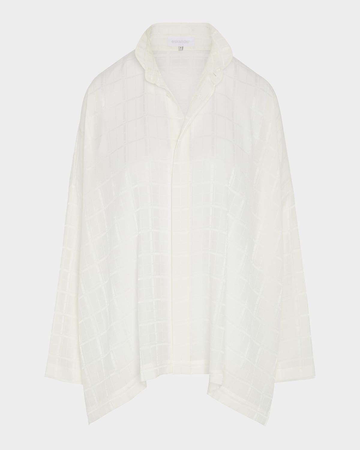 satin box check jacquard wide longer-back double-stand collar shirt (mid plus length)