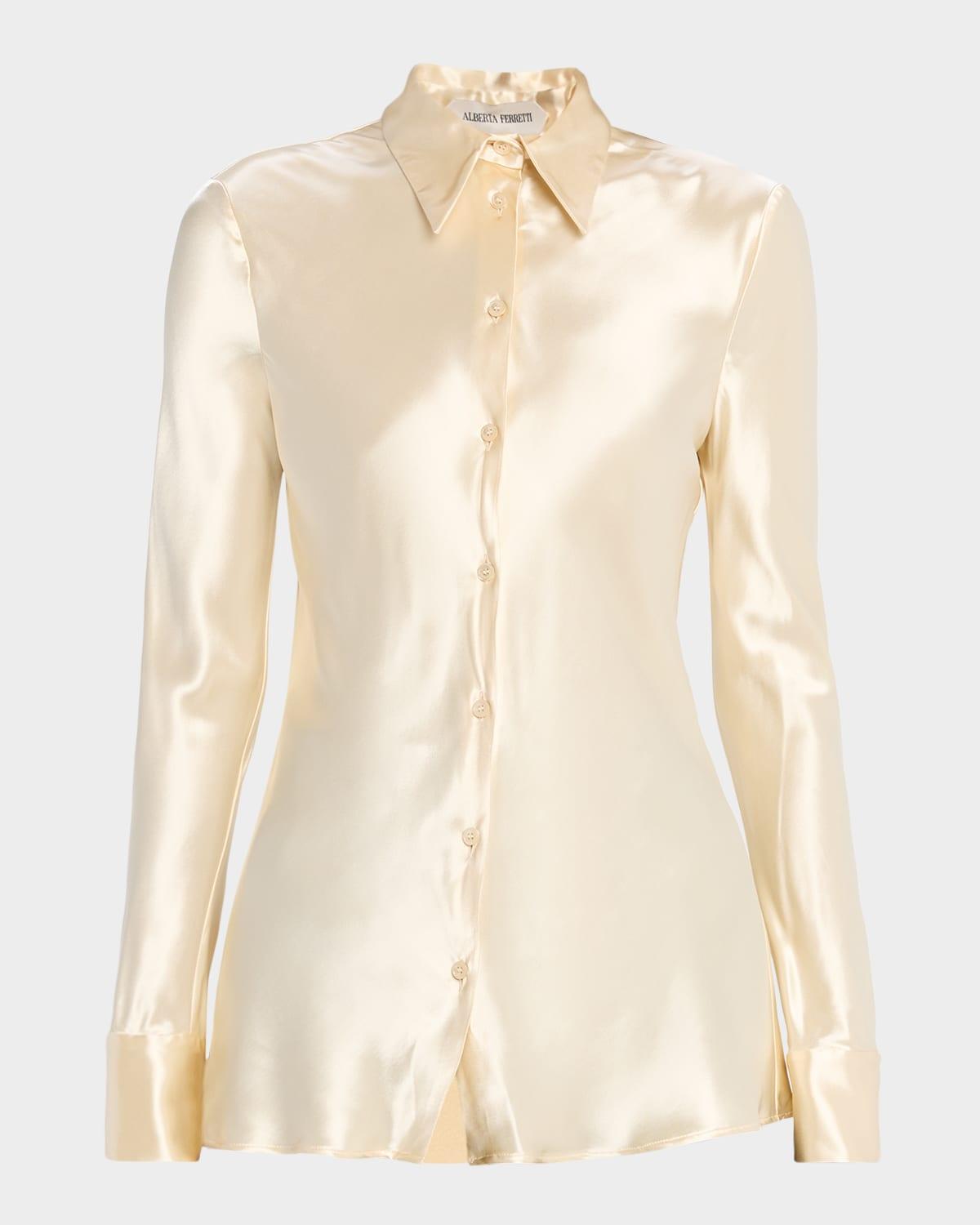 satin button-front blouse