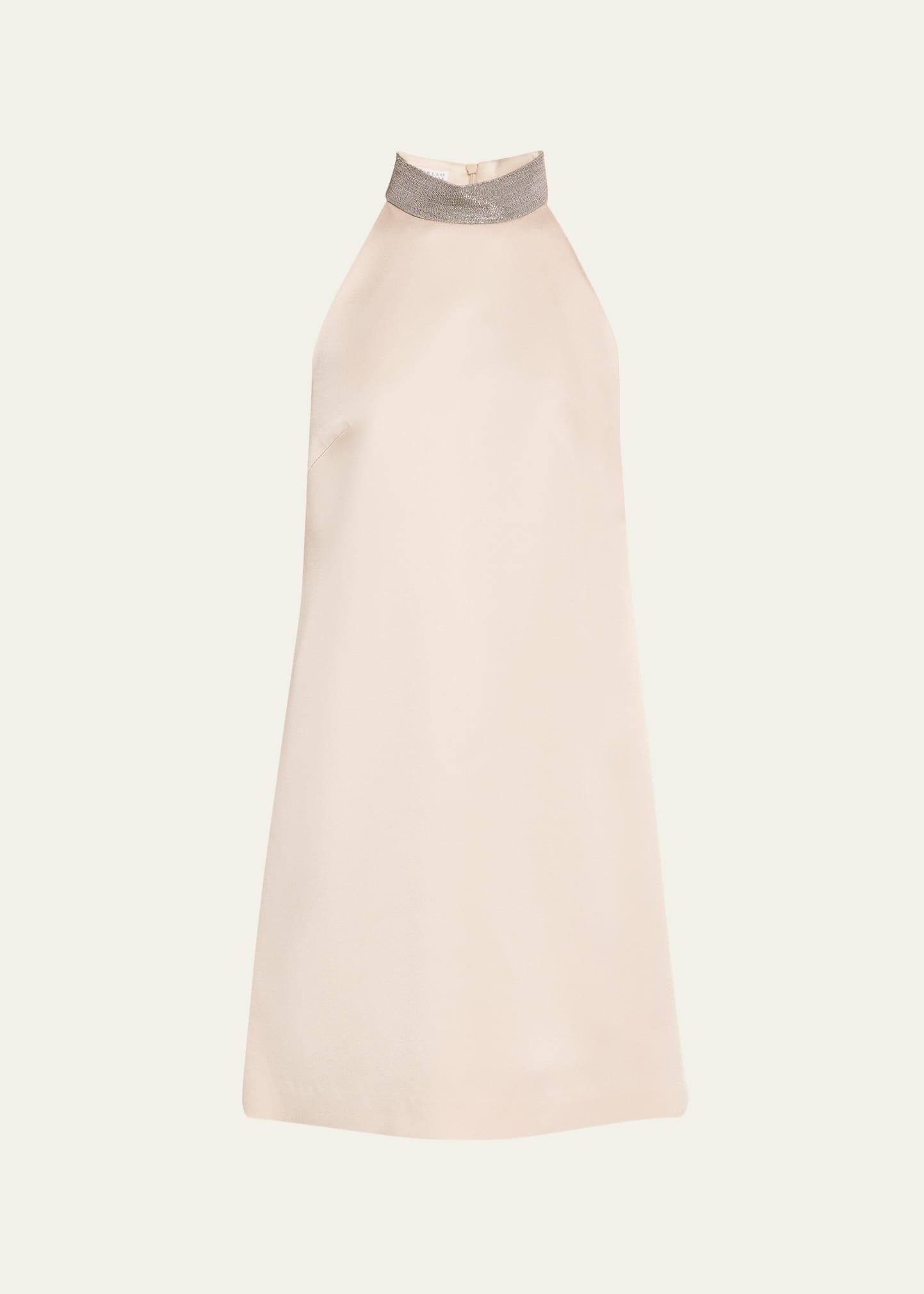 satin cady a-line dress with precious monili collar