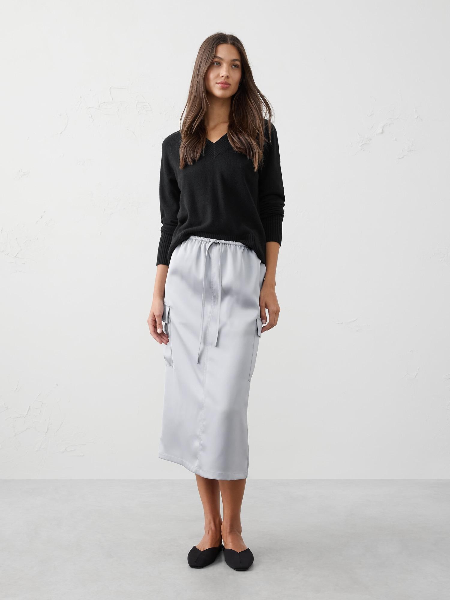 satin cargo midi skirt