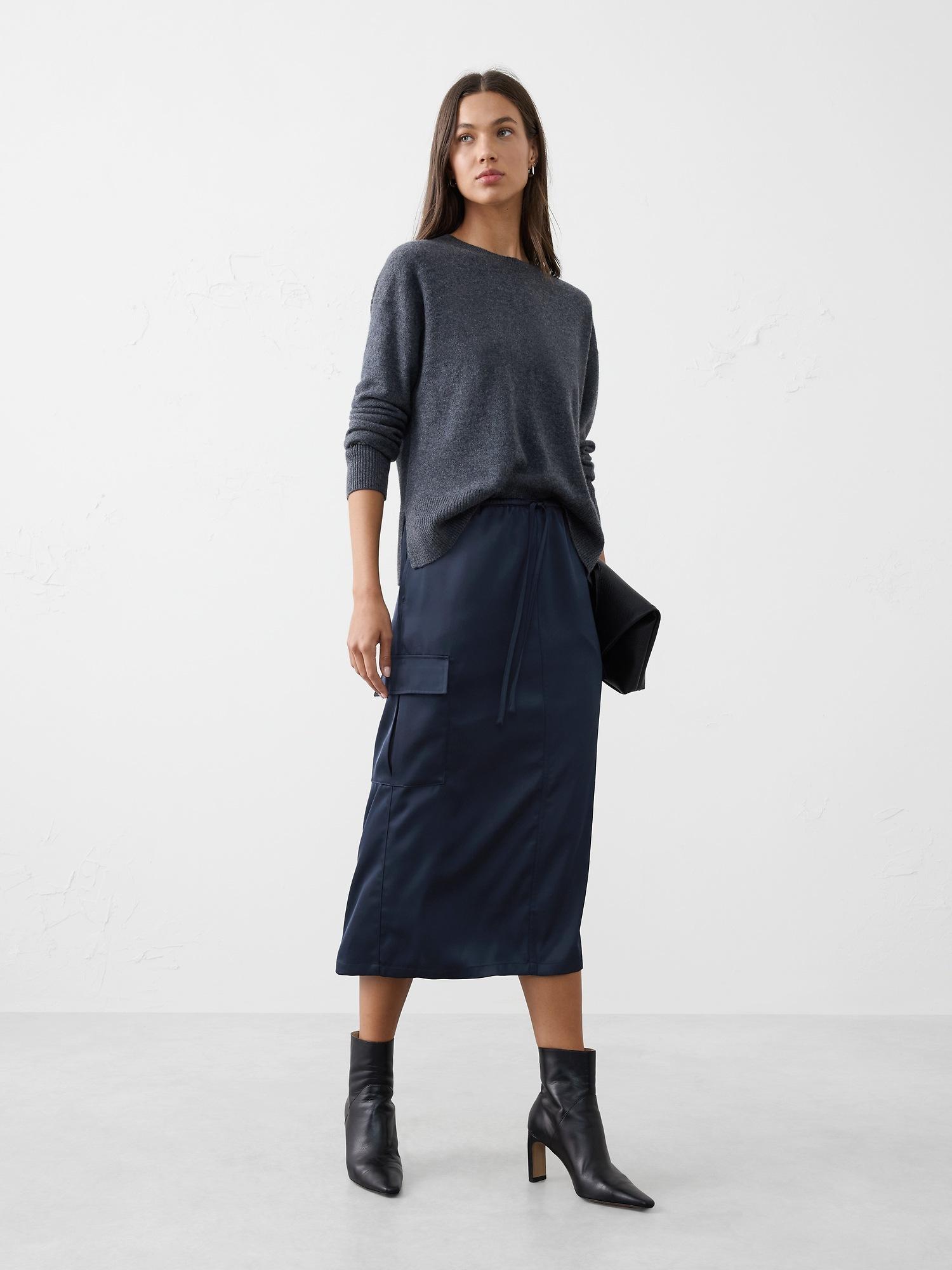 satin cargo midi skirt