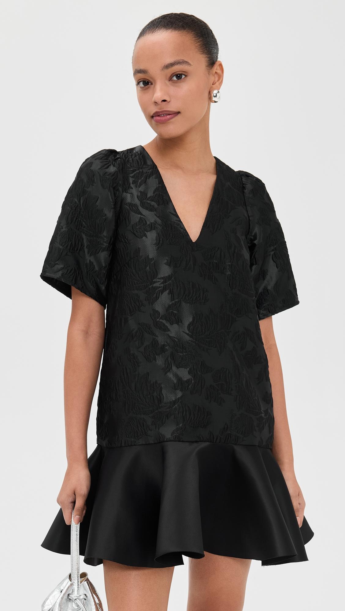 satin cloque mini v neck dress