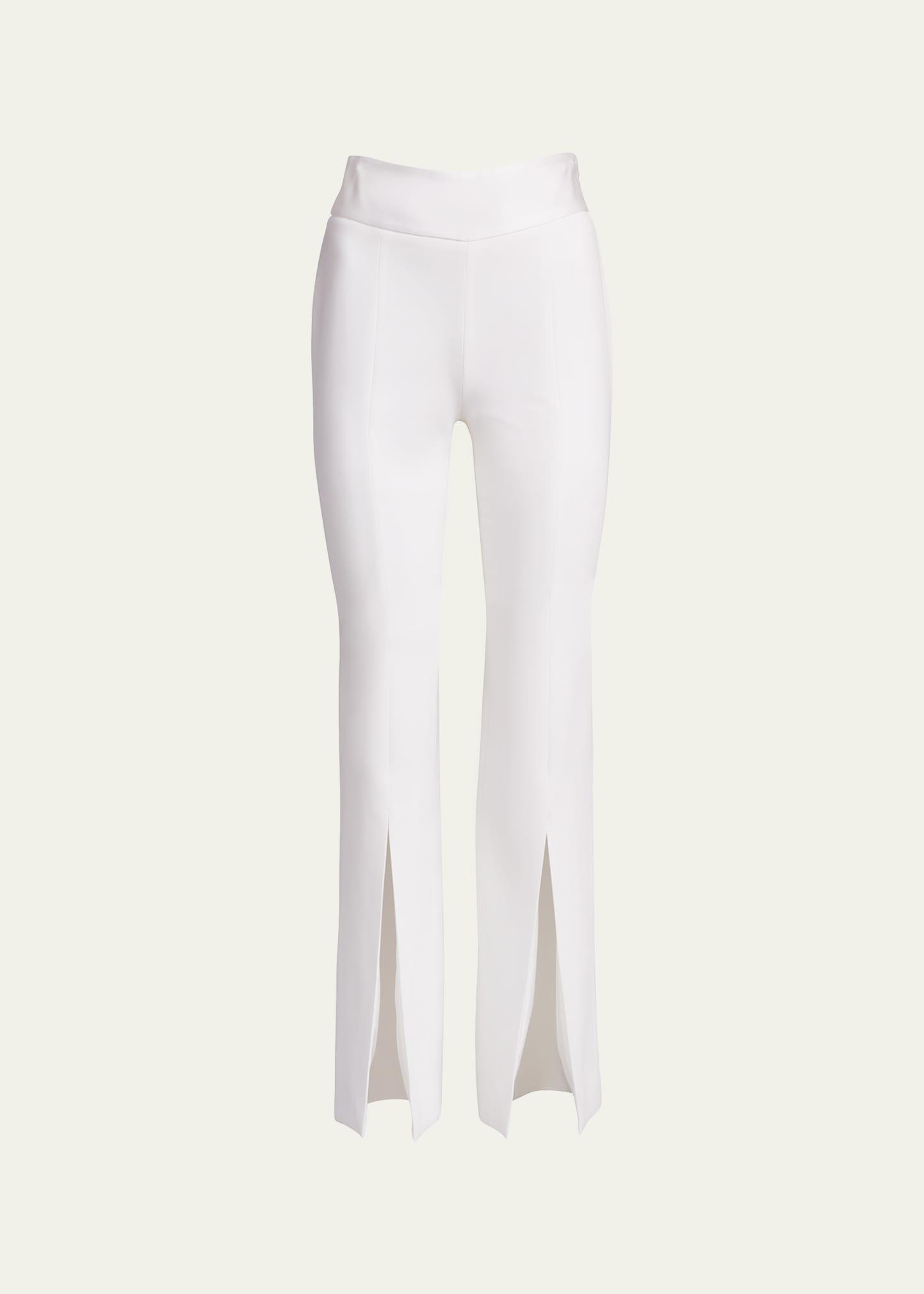 satin-combo front-slit pants