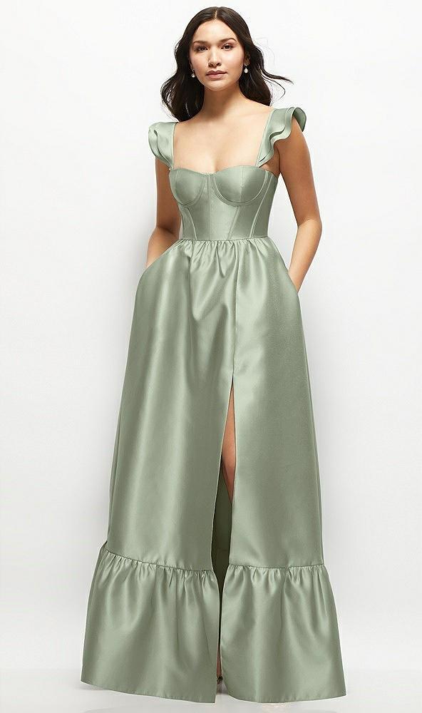 satin corset maxi dress with ruffle straps & skirt