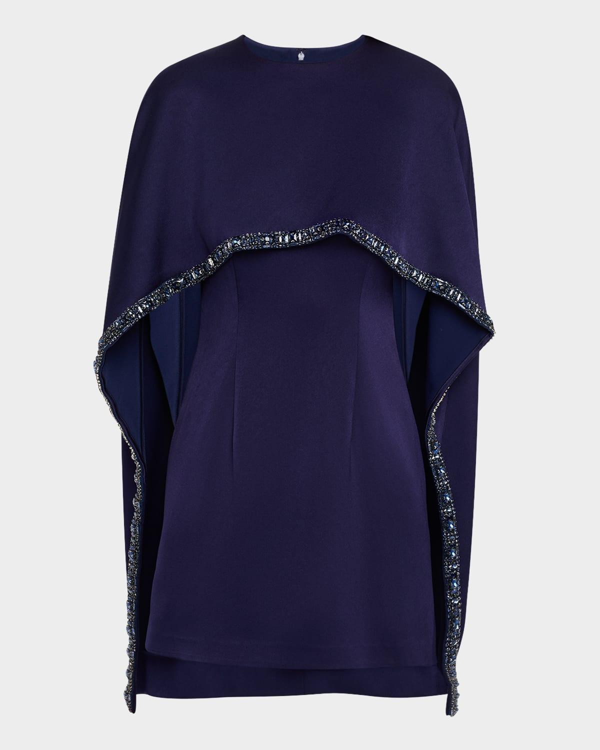 satin crepe embellished cape mini dress