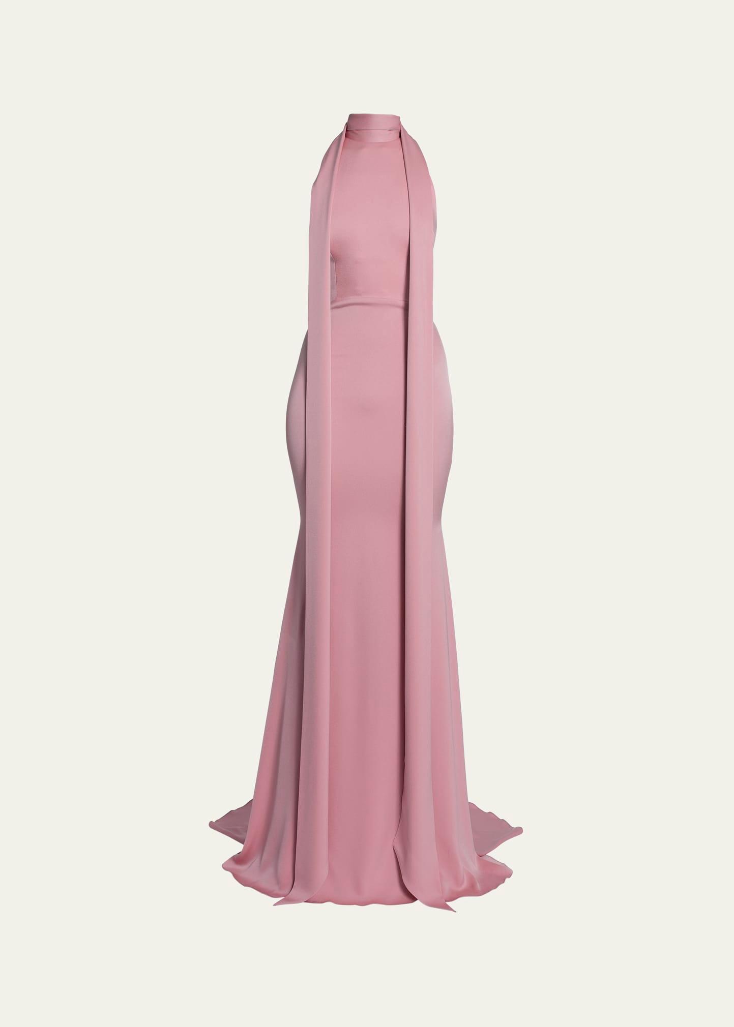 satin crepe mermaid gown with scarf neckline