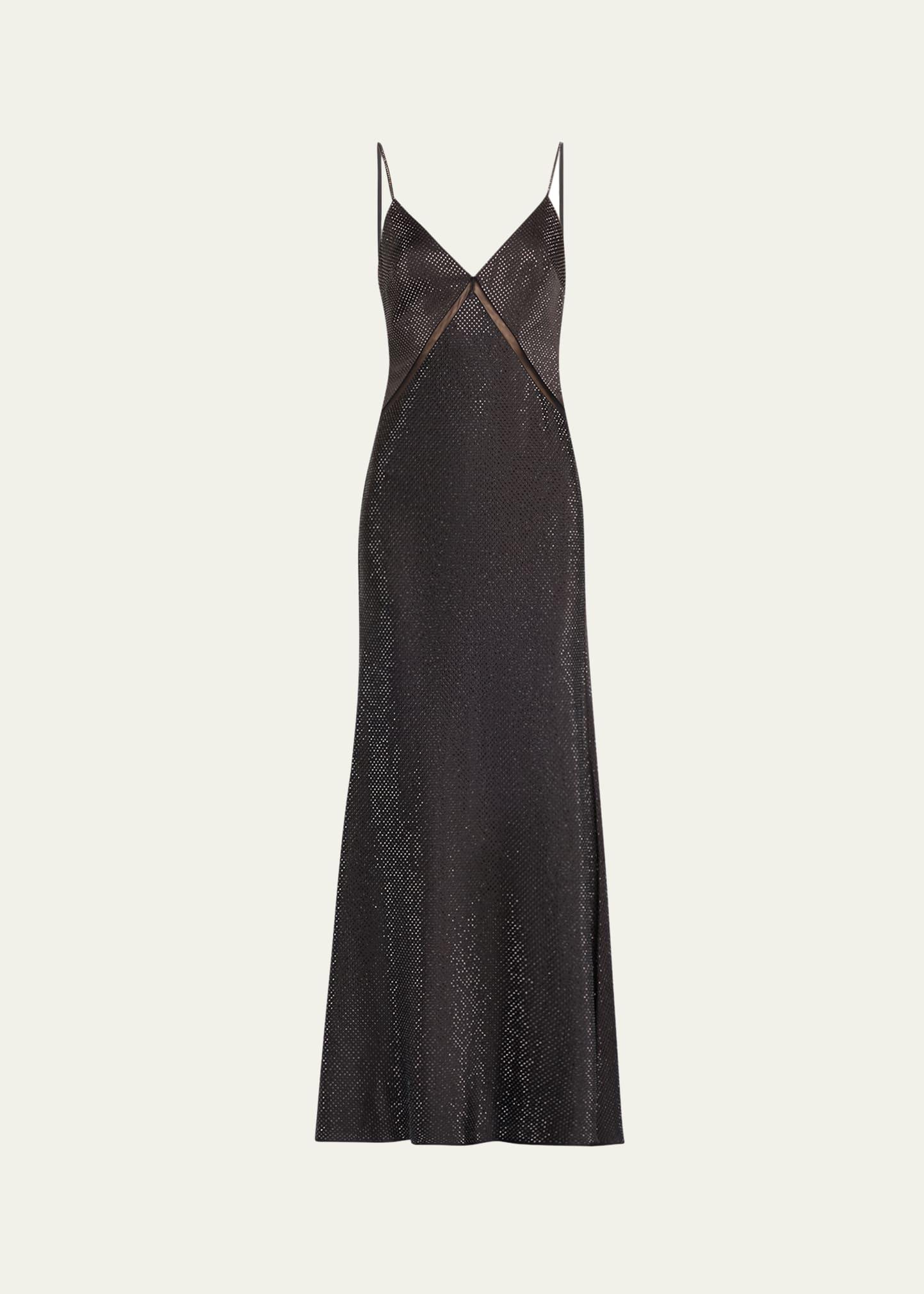 satin diamante v-neck gown