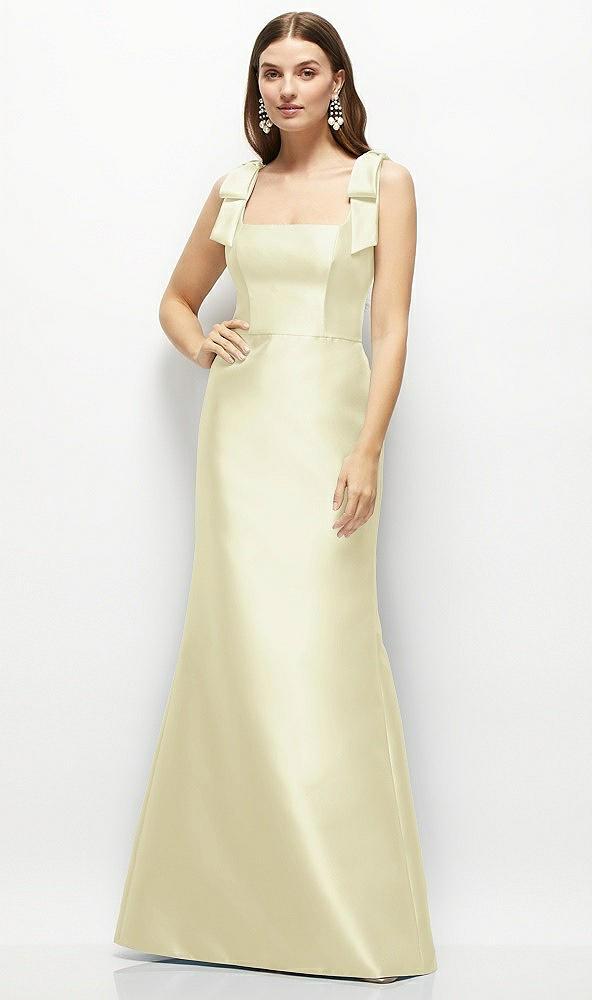 satin fit and flare maxi dress with shoulder bows