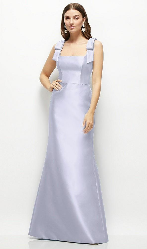 satin fit and flare maxi dress with shoulder bows