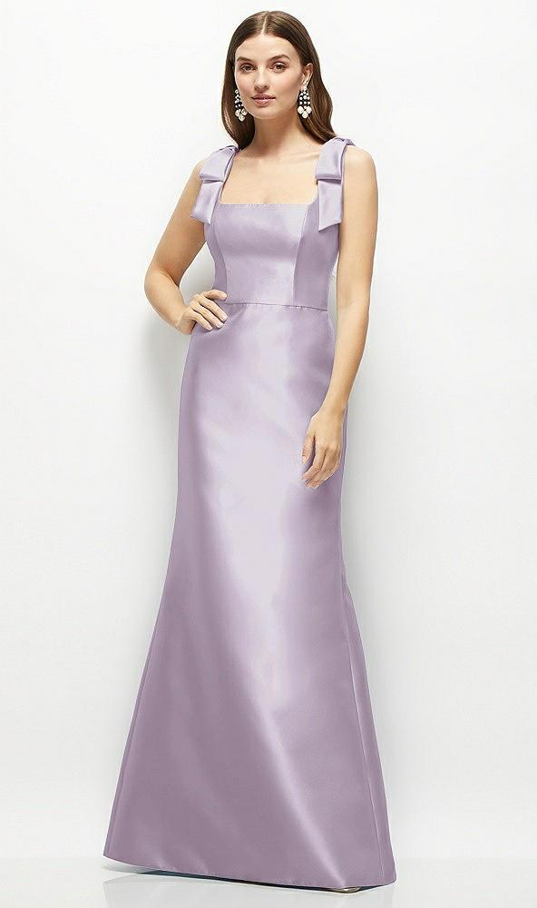 satin fit and flare maxi dress with shoulder bows