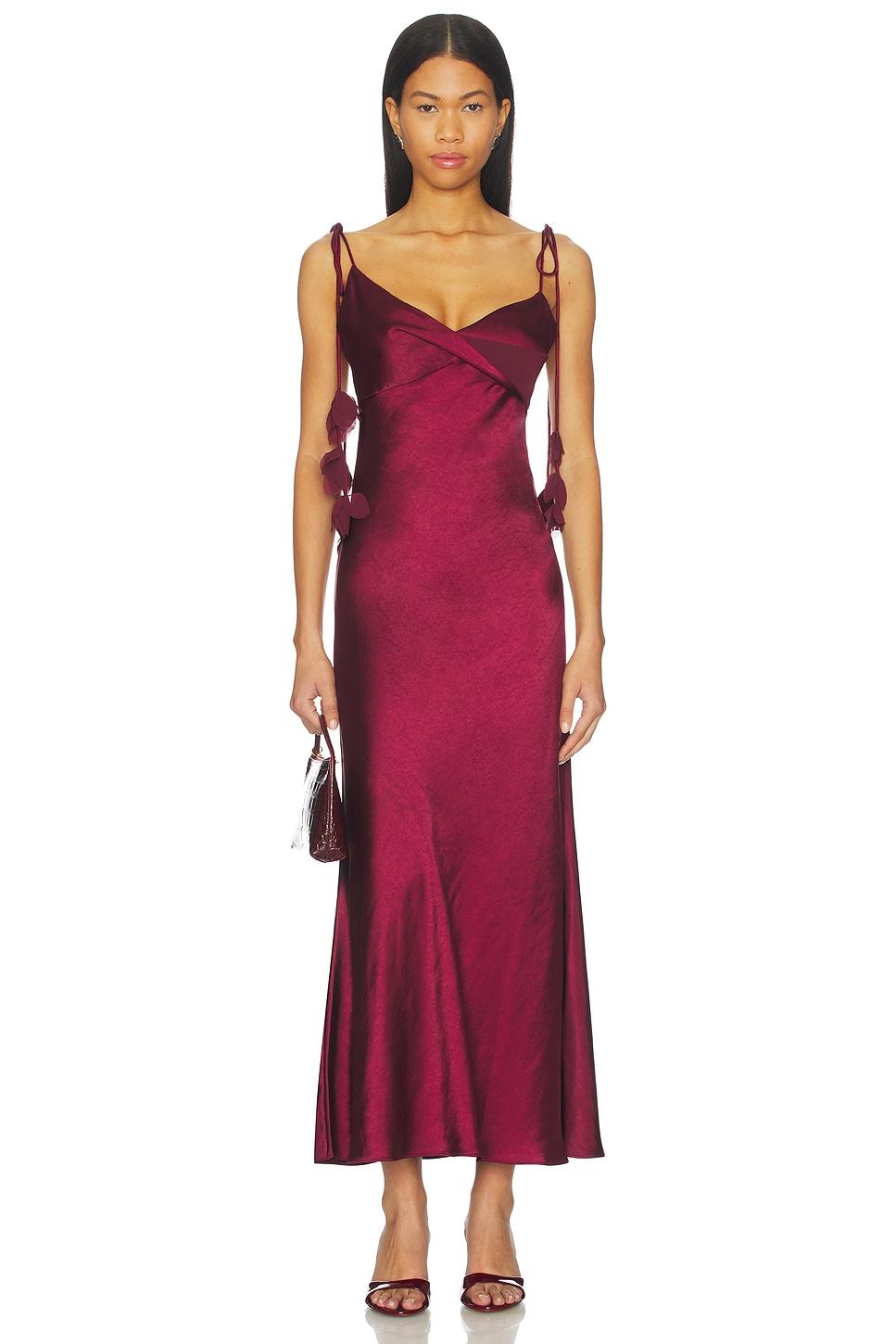 satin flower midi dress