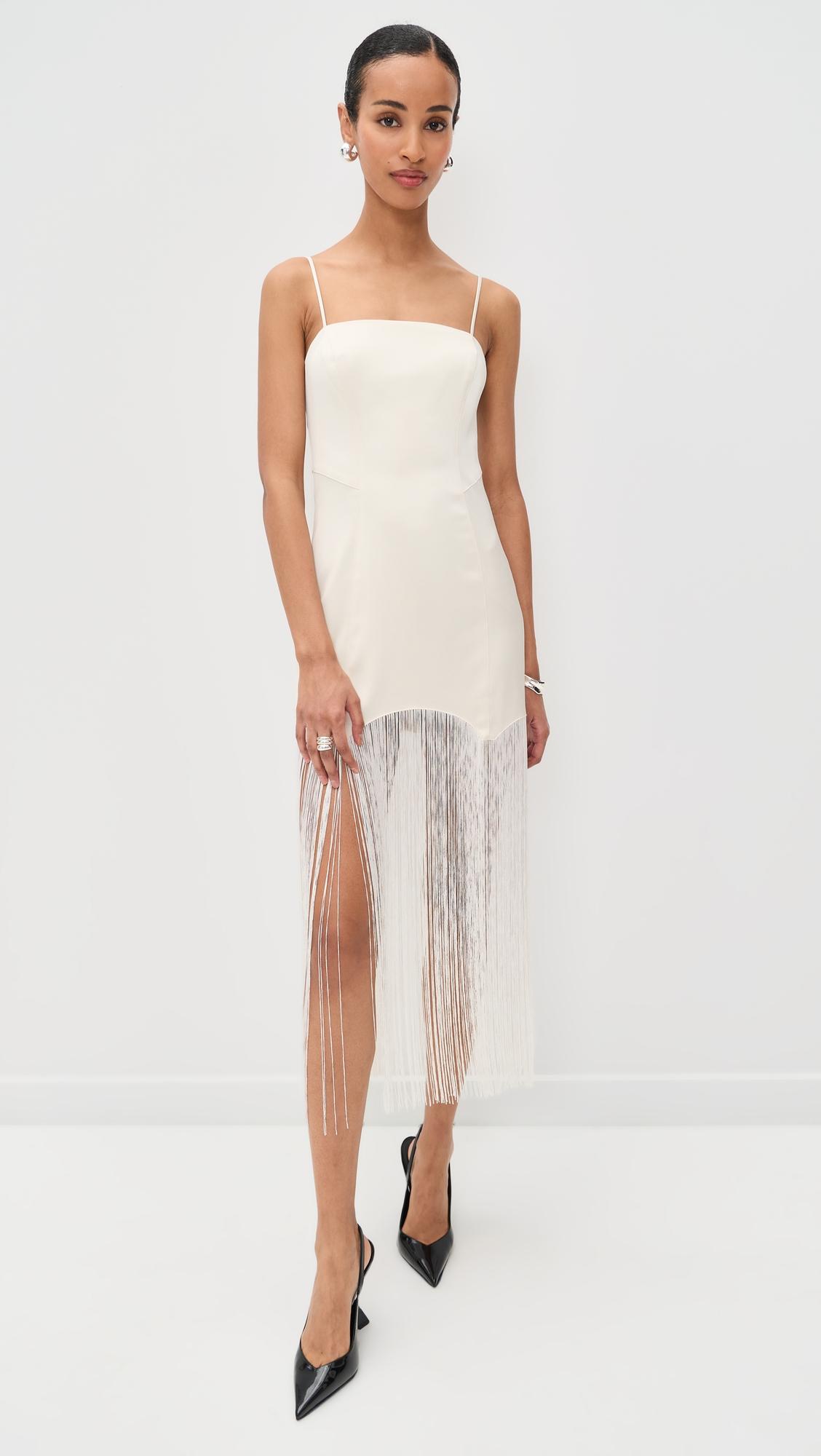 satin fringe maxi dress