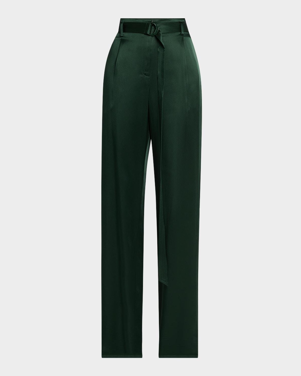 satin high waisted belted pants