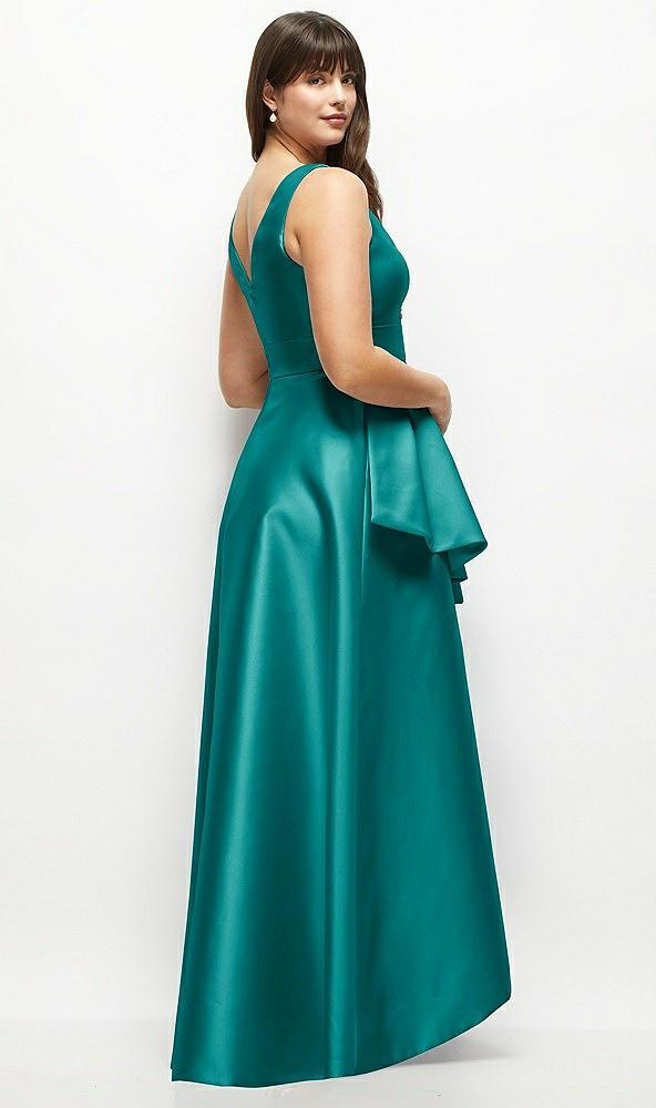 satin maxi dress with asymmetrical layered ballgown skirt