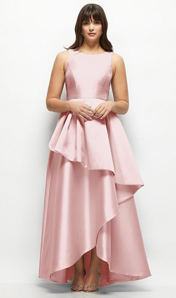 satin maxi dress with asymmetrical layered ballgown skirt