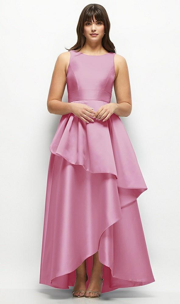 satin maxi dress with asymmetrical layered ballgown skirt