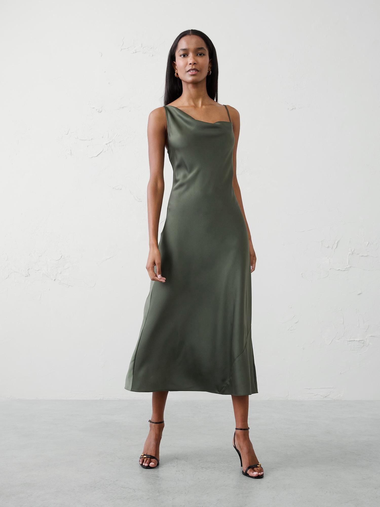 satin midi sheath dress