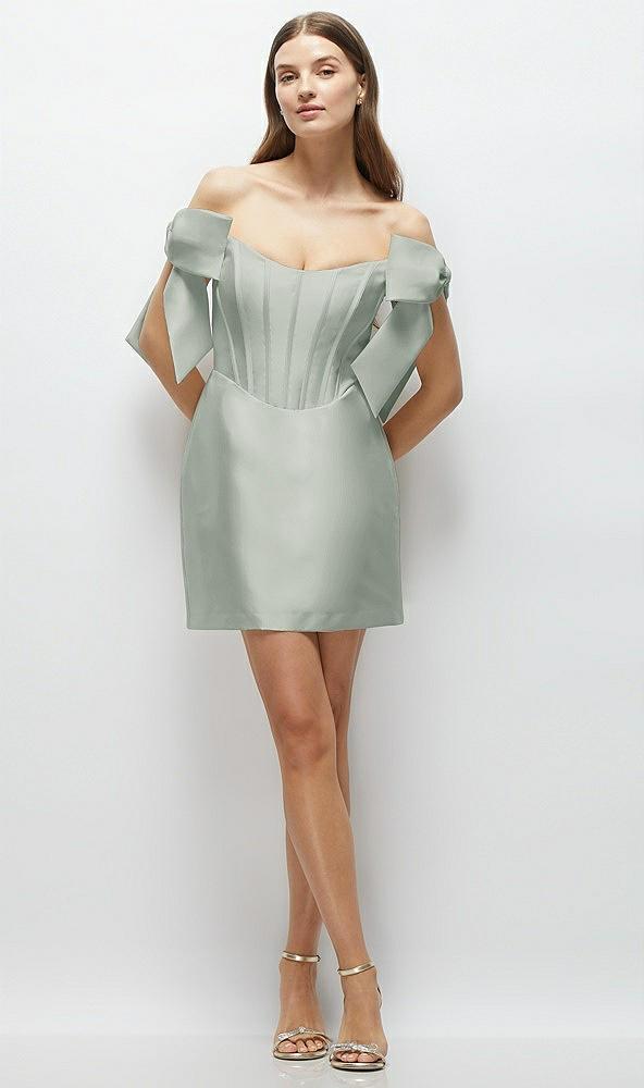satin off-the-shoulder bow corset fit and flare mini dress