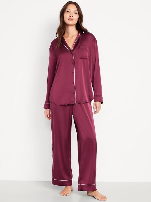 satin pajama pant set for women