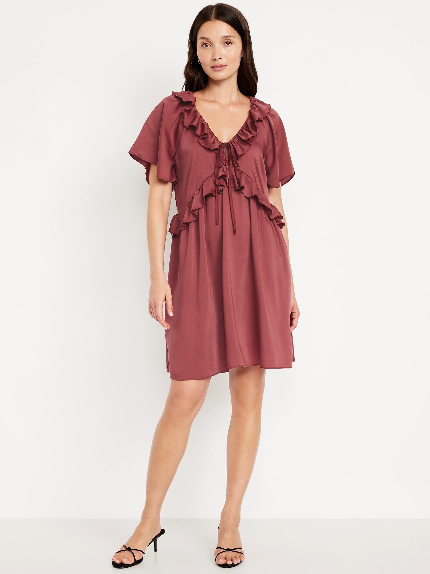 satin ruffle mini dress