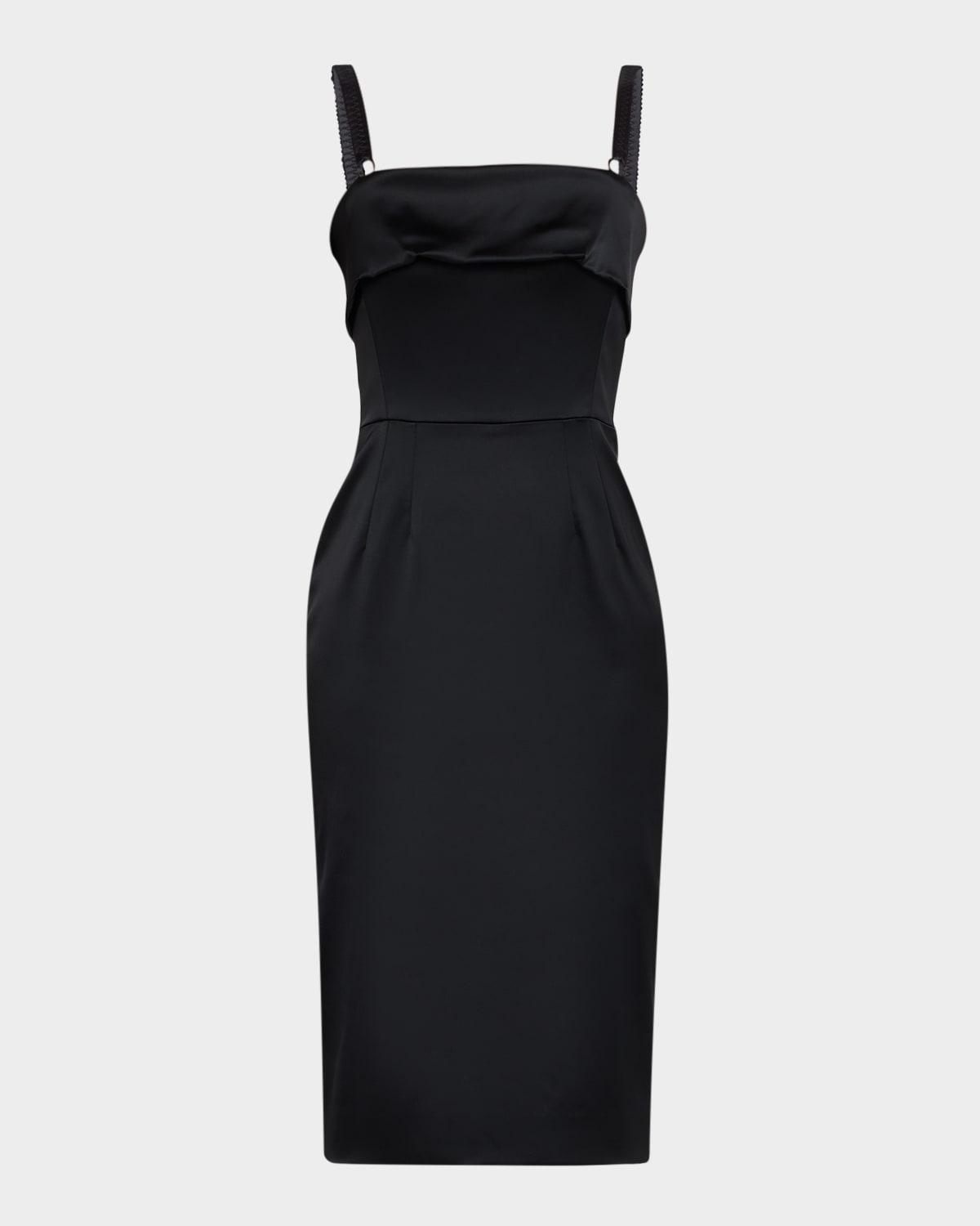 satin sleeveless sheath midi dress