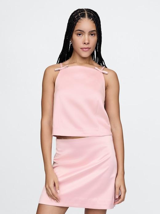 satin square-neck bow top