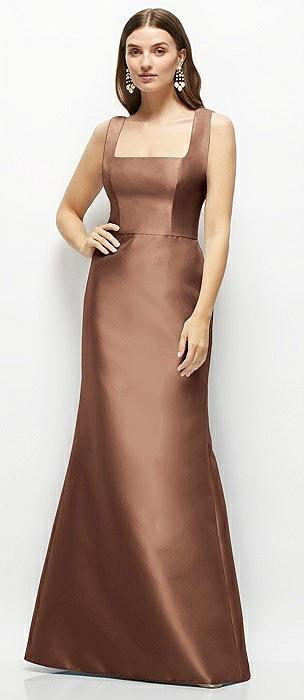 satin square neck fit and flare maxi dress
