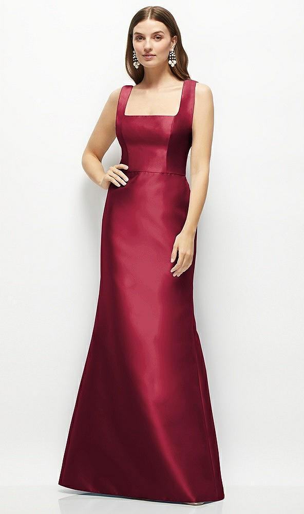 satin square neck fit and flare maxi dress