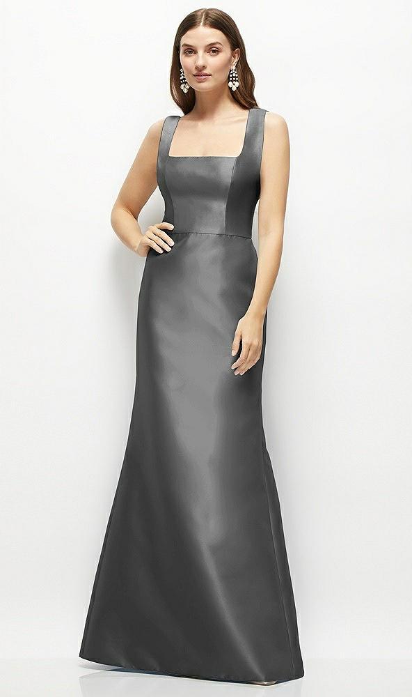 satin square neck fit and flare maxi dress
