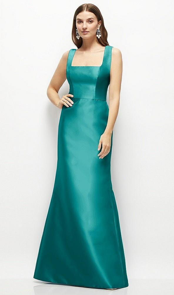 satin square neck fit and flare maxi dress