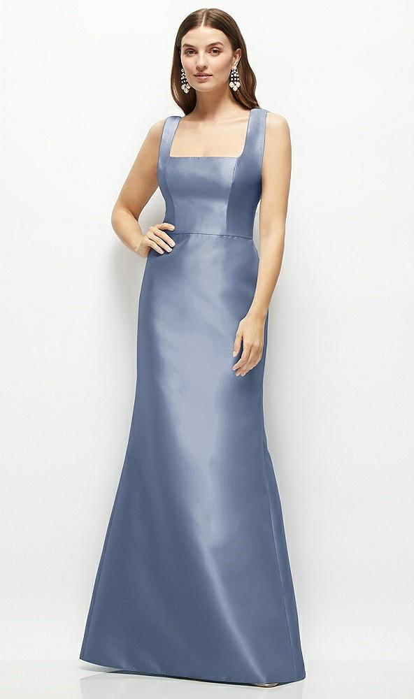satin square neck fit and flare maxi dress