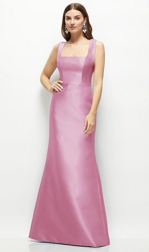 satin square neck fit and flare maxi dress